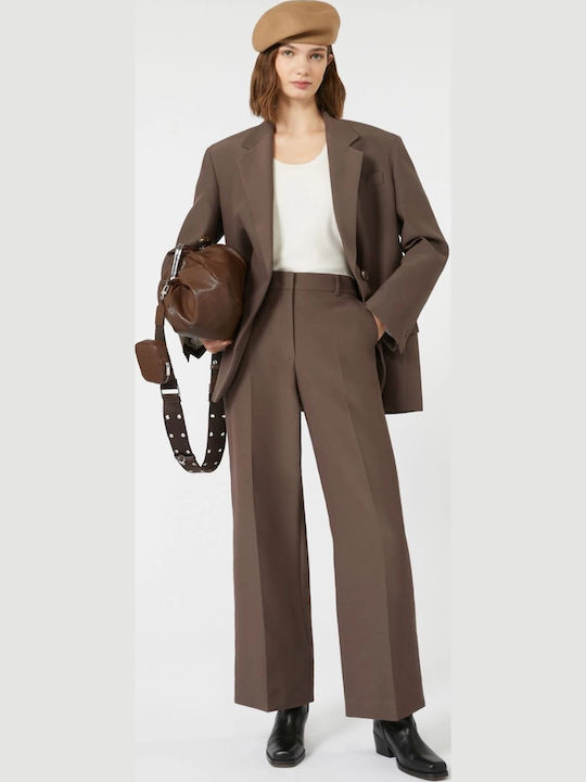 Women's Fabric Trousers in Palazzo Fit Chocolate