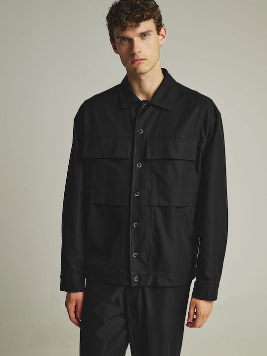 Overshirt Mânecă Lungă În Linie Regular Fit Negru