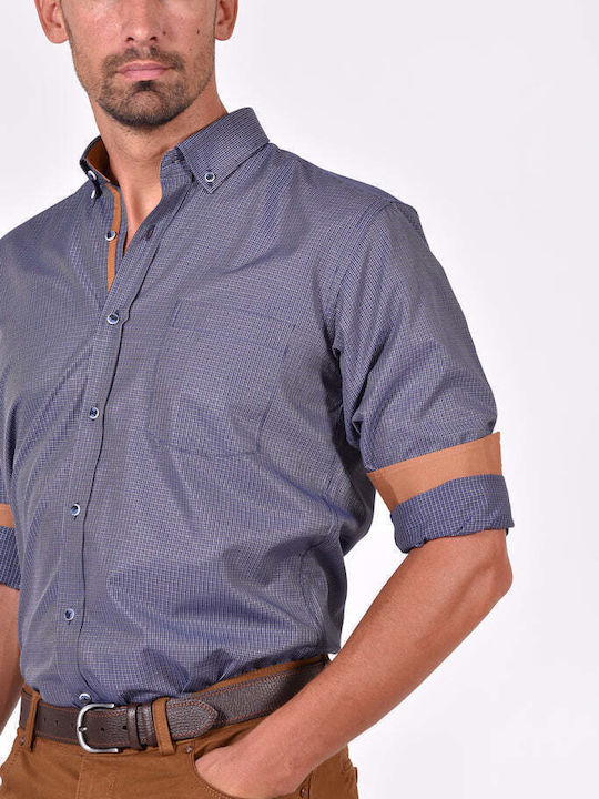 Long-sleeved Cotton Shirt Checked Blue/Camel
