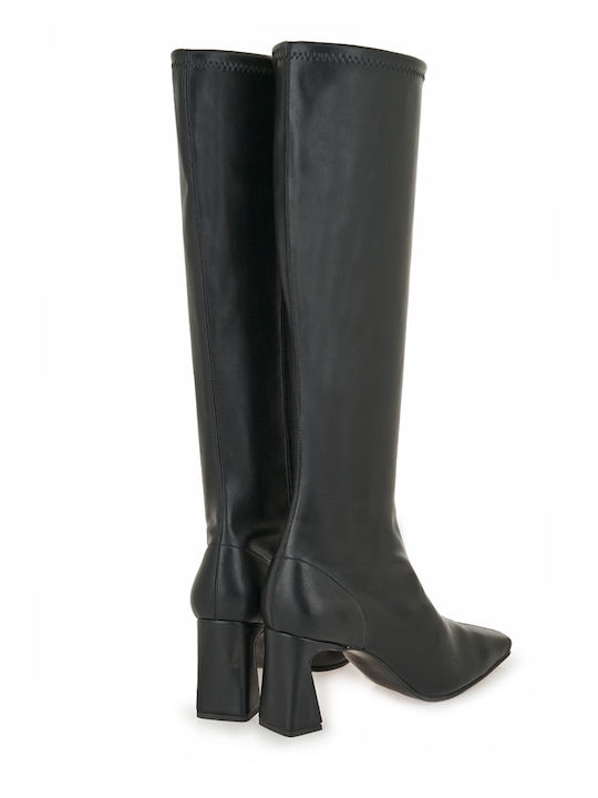 Synthetic Leather Medium Heel Women's Boots Black