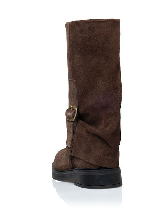 Leder Damenstiefel mit hohem Absatz Braun