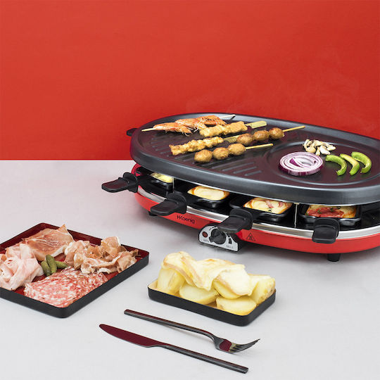 HKoenig Tischplatte Elektrogrill Raclette Glatte und Geriffelte Platte 1500W mit einstellbarem Thermostat 35.5cmx29.5cmcm