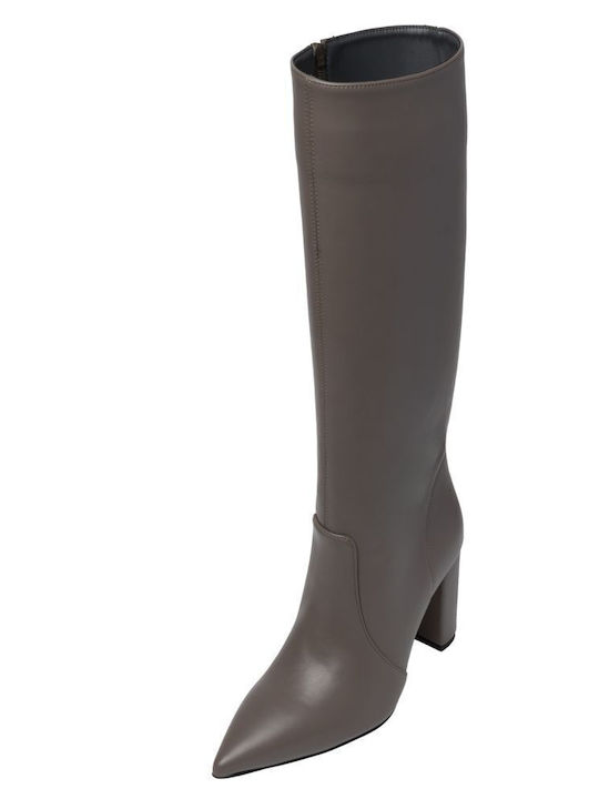 Leather High Heel Women's Boots Gray