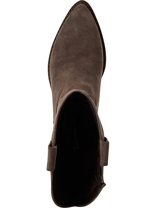 Leder Damenstiefel mit mittlerem Absatz Braun