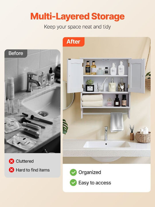 Vevor Wall Mounted Bathroom Shelf Wooden 23x8x27cm White