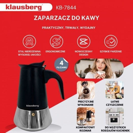 Klausberg Μπρίκι Espresso 4cups Inox Μαύρο