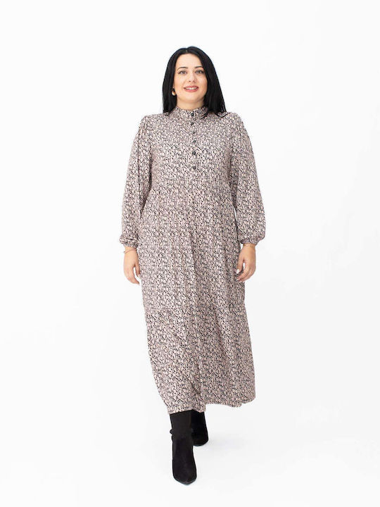 Rochie-Cămașă Midi Mânecă Lungă Maro