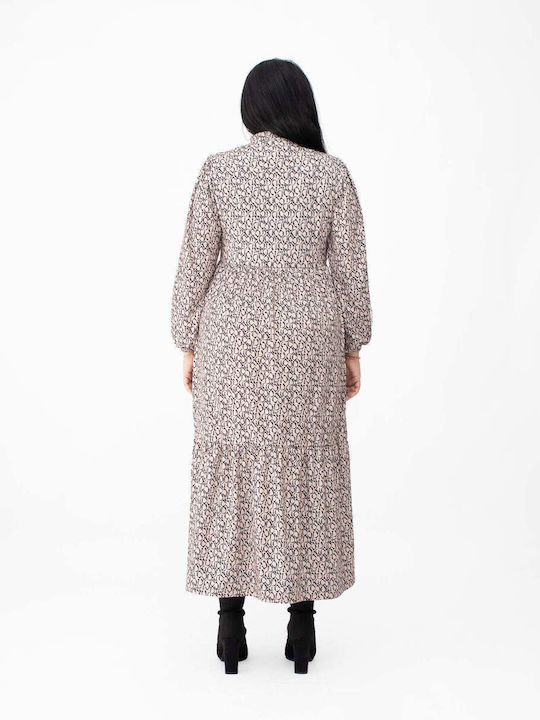 Rochie-Cămașă Midi Mânecă Lungă Maro