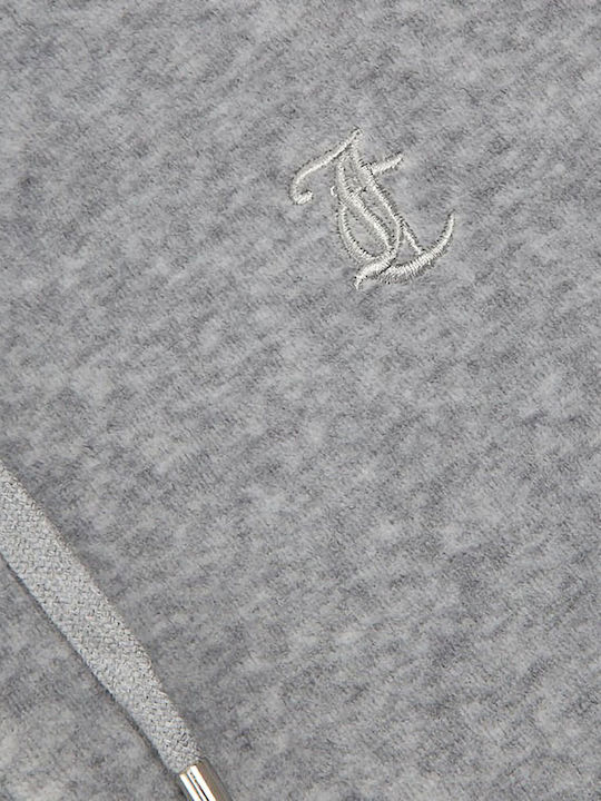 Long Women's Sweatshirt Jacket Velvet Hooded Silver Marl