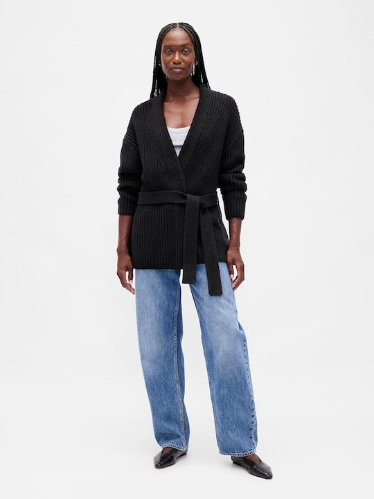 Cardigan Pentru Femei Tricotat Negru Lung