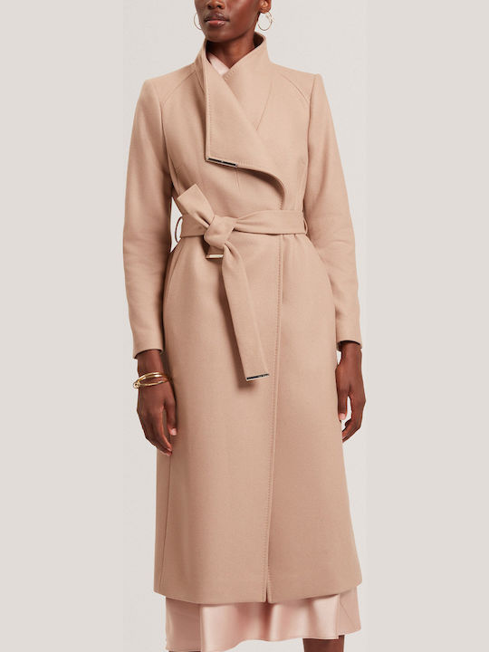 Rosell Wool Women's Camel Coat with Belt