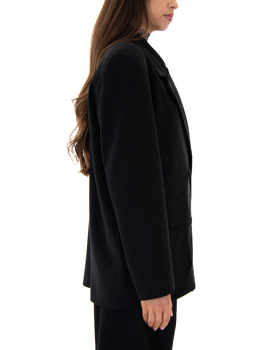 Women's Black Coat with Buttons