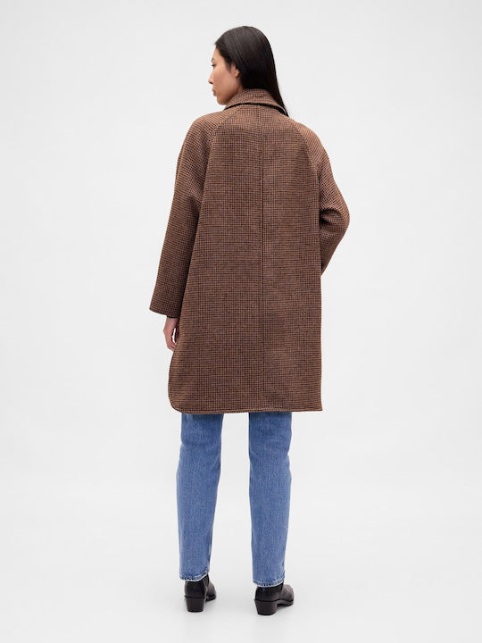 Wolle Damen Geprüft Neutral Tan Mantel Oversized mit Knöpfen