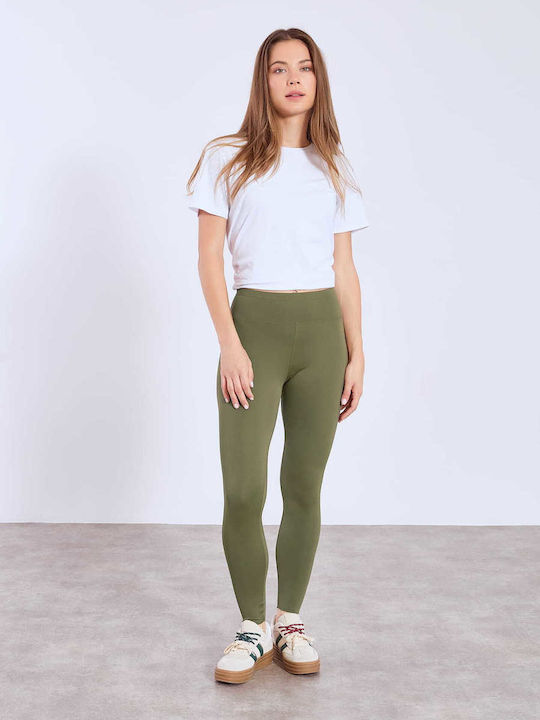 Celestino Γυναικείο Κολάν Αφινίριστο Τελείωμα Slim Fit Λαδί