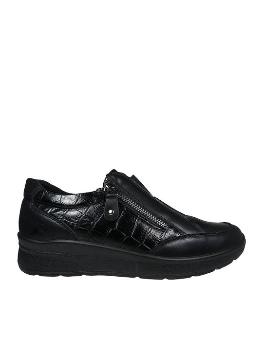 Ανατομικά Γυναικεία Slip-On Δερμάτινα Μαύρα