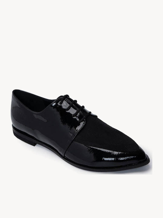 Schwarze Oxford Loafers Lackleder Schnürverschluss