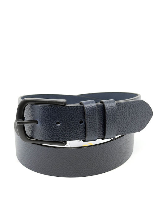 Wide Men's Belt Leather Blue