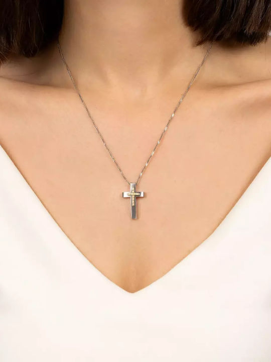 Women's White Gold Cross 14K Double Sided with Chain