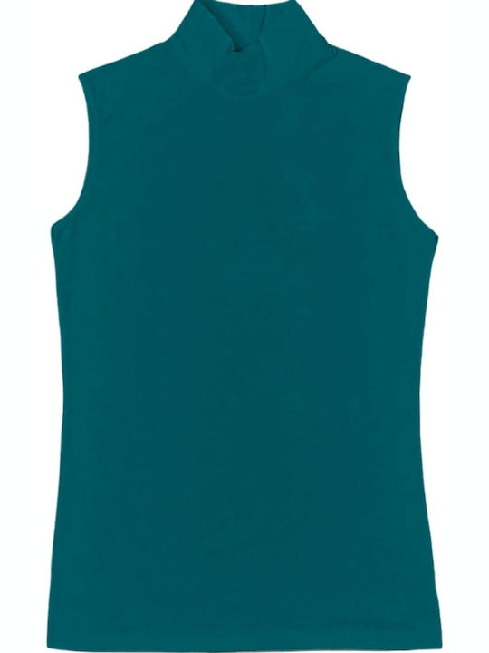 Sleeveless Cotton Petrol Women's T-Shirt Turtleneck
