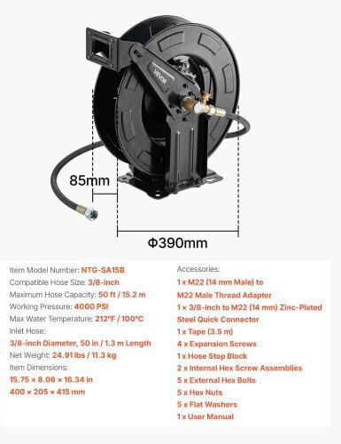 Vevor Automatic Watering Wind Wall Mounted with Hose 15.2m