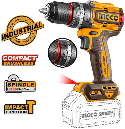 Ingco COSLI250586E Σετ Κρουστικό Δραπανοκατσάβιδο & Μπουλονόκλειδο Brushless 20V με 2 Μπαταρίες 4Ah και Θήκη