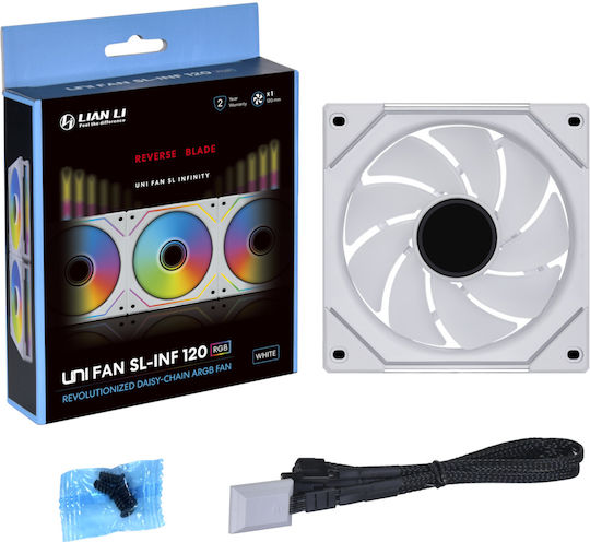 Lian Li UNI Fan SL-Infinity Reverse Blade Case Fan 120mm 2100rpm 61.3cfm with ARGB Lighting and 3-Pin / 4-Pin PWM Connection White