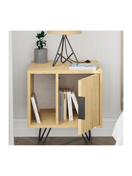 Glynn Wooden Bedside Table with Metallic Legs 50.2x44.6x58cm