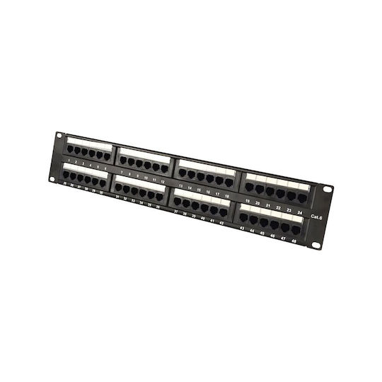 Patch Panel Cat6 48 Poziții 2U Power On PP-C6-U48 UTP Bază de Susținere