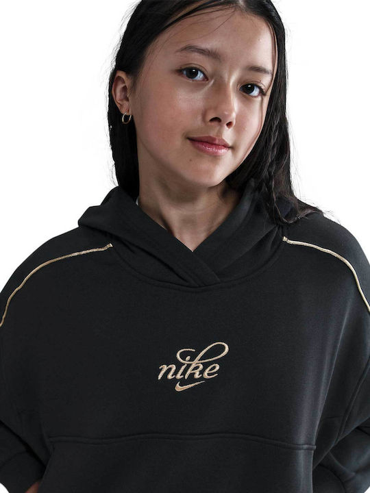Fleece Παιδικό Φούτερ Cropped με Κουκούλα Black Sportswear Club