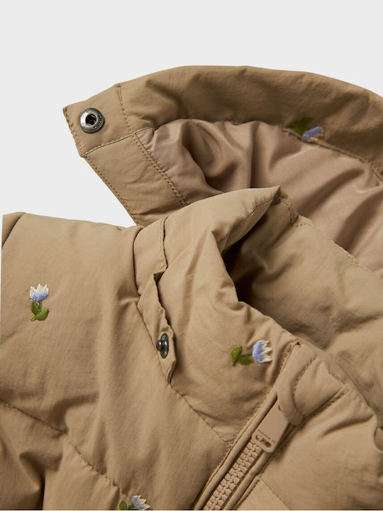 Kids Quilted Short Coat with Lining & Hood Beige