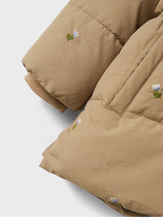 Kids Quilted Short Coat with Lining & Hood Beige