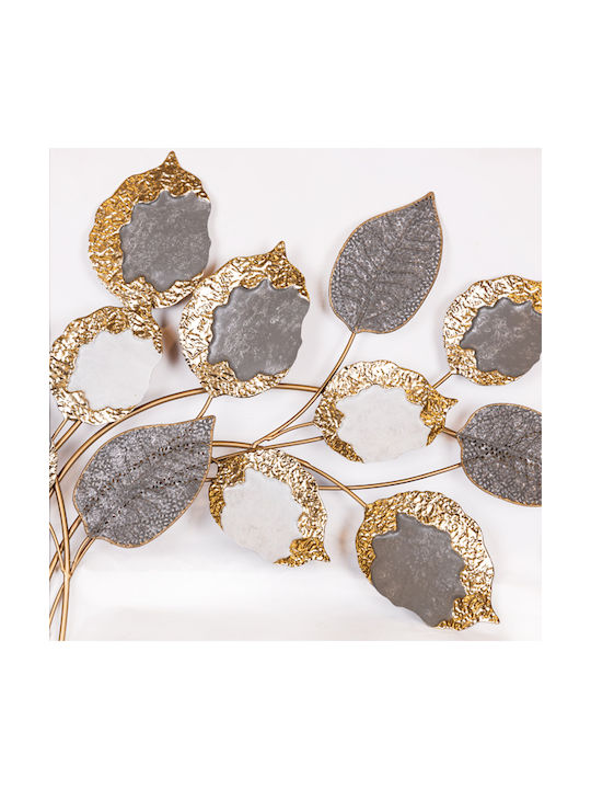 Wall Decor Leaf Grey Made of Metal 118.1x5.7x60.3cm