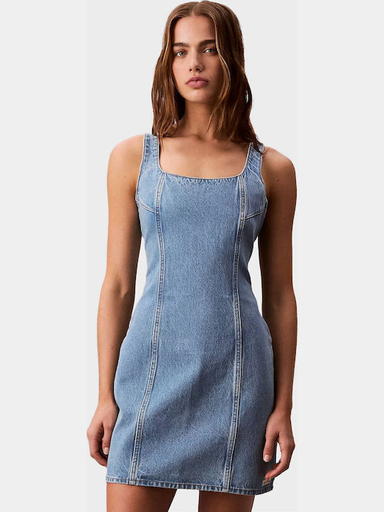 Summer Mini Denim Dress Light Aged Denim