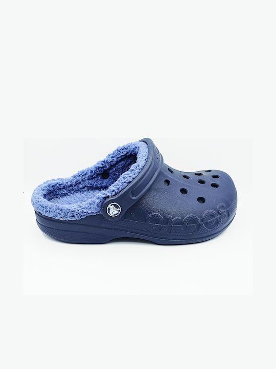 Crocs Baya Lined Femei Anatomici Sabot cu blană Albastre