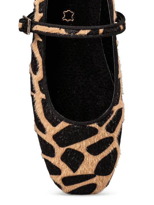 Synthetic Leather Ballerinas With strap Brown