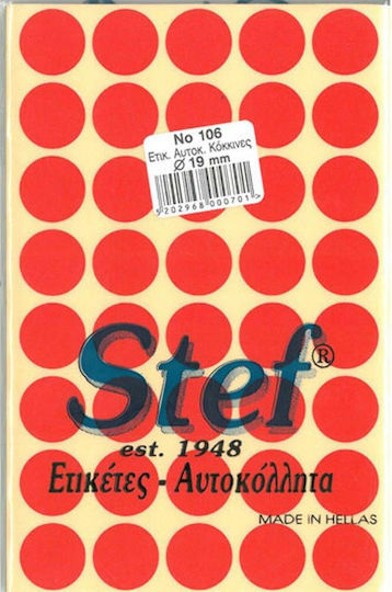Stef Labels Round Small Adhesive Red Label 19mm 1600pcs