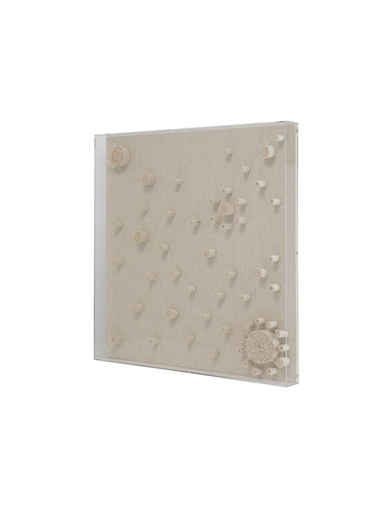 Artekko Mosaic Beige Decorative Painting Fabric Technique Plexiglass Frame 60x5x60 Cm 60cm X 5cm X 60cm