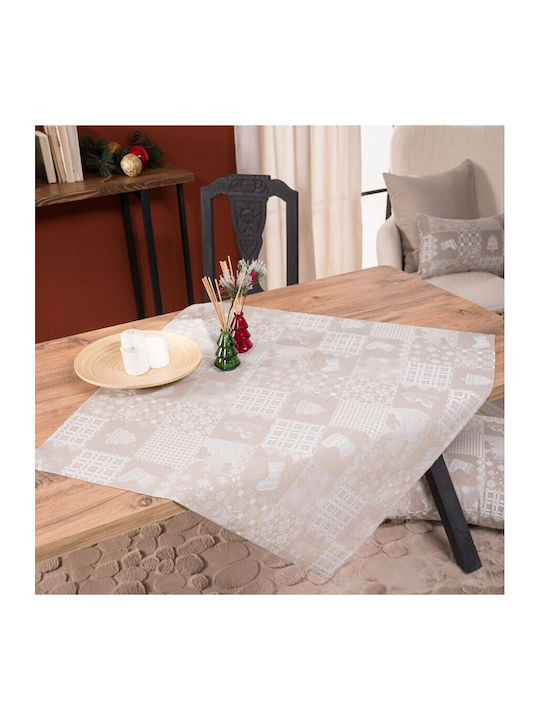 Teoran Weihnachtlich Tischtuch Quadrat Stoff Beige L90xB90cm.