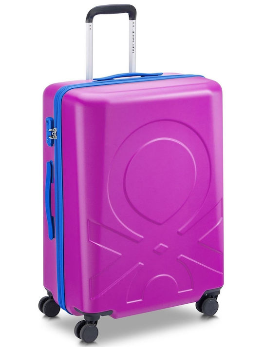 Delsey Paris X Benetton Medium Travel Suitcase Hard Pink with 4 Wheels Height 66cm