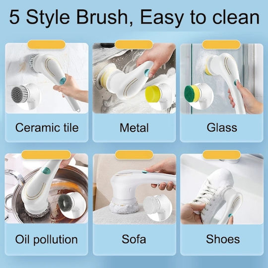Kabellose Elektrische Reinigungsbürste Magic Brush 5 In 1 Wasserdicht Ipx7 USB Aufladung Multifunktionale Weiße