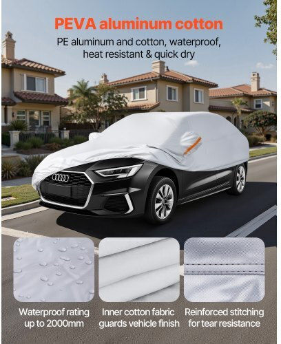 Vevor Waterproof Car Cover Medium Size European Car Models Sedan Custom Fit All Weather Sun Rain Wind Dust Snow Protection Full Exterior Cover Door Zipper K