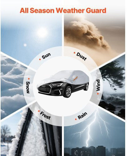 Vevor Waterproof Car Cover Medium Size European Car Models Sedan Custom Fit All Weather Sun Rain Wind Dust Snow Protection Full Exterior Cover Door Zipper K