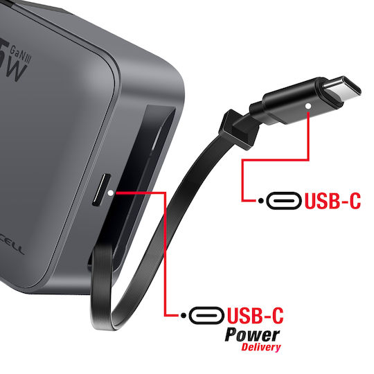 Forcell Φορτιστής Χωρίς Καλώδιο GaN με Θύρα USB-C 45W Power Delivery / Quick Charge 4.0 Γκρι (F-Energy VT-R5)