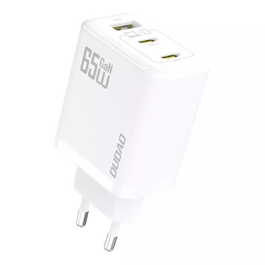 Dudao Φορτιστής Χωρίς Καλώδιο GaN με Θύρα USB-A και 2 Θύρες USB-C 65W Power Delivery Λευκός (A29)