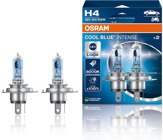 Osram Lamps Car Cool Blue Intense Next Gen H4 Halogen 5000K Cold White 12V 60W 2pcs