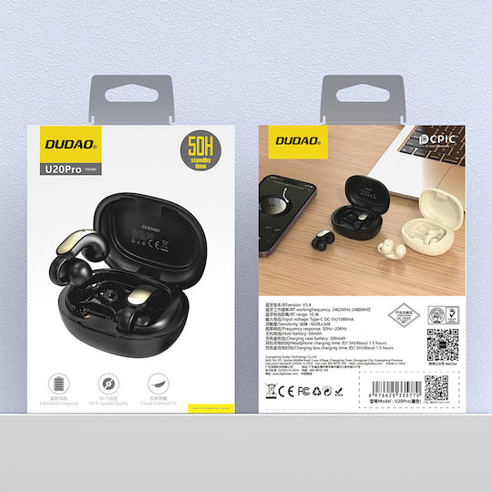 Dudao U20 Pro Open Ear Bluetooth Handsfree Ακουστικά με Θήκη Φόρτισης Μαύρα