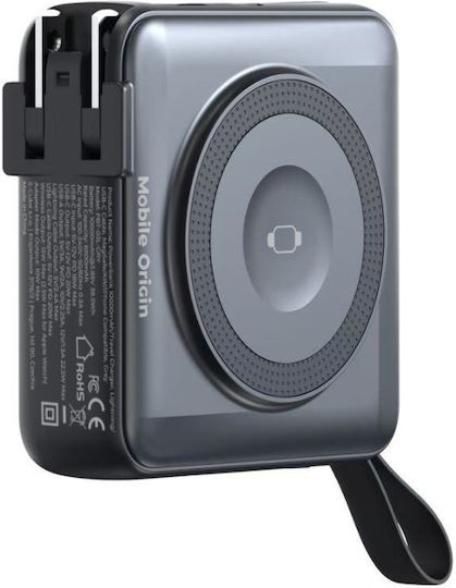 Mobile Origin PBT-03L-BLK MagSafe Power Bank 10000mAh 20W με Θύρα USB-A και Θύρα USB-C Power Delivery Μαύρο