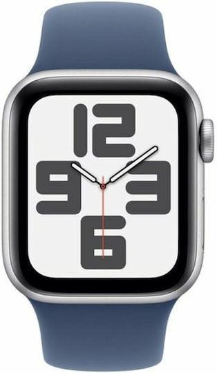 Apple Watch SE 2024 Aluminum 40mm Waterproof with Heart Rate Monitor (Silver with Denim Sport Band - M/L)