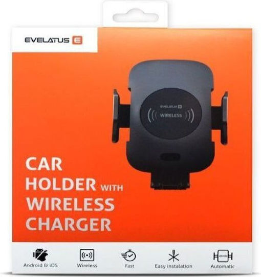 Evelatus Car Mobile Mount with Adjustable Hooks and Wireless Charging Black