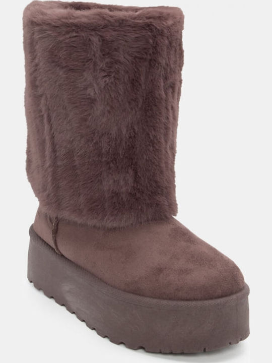 Stiefeletten Damen mit Pelz Braun